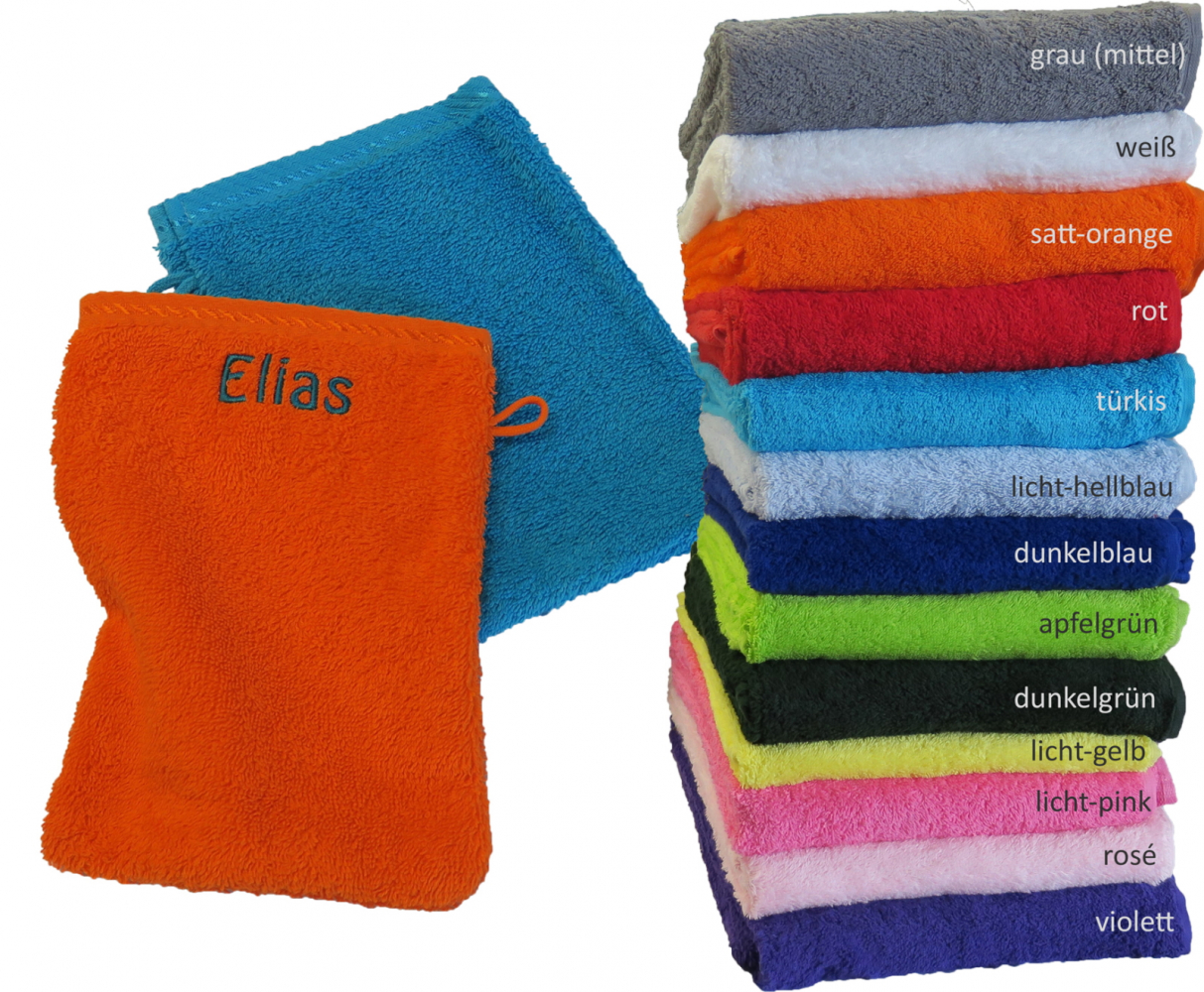 PREMIUM Waschhandschuh 16x22cm mit Namen bestickt